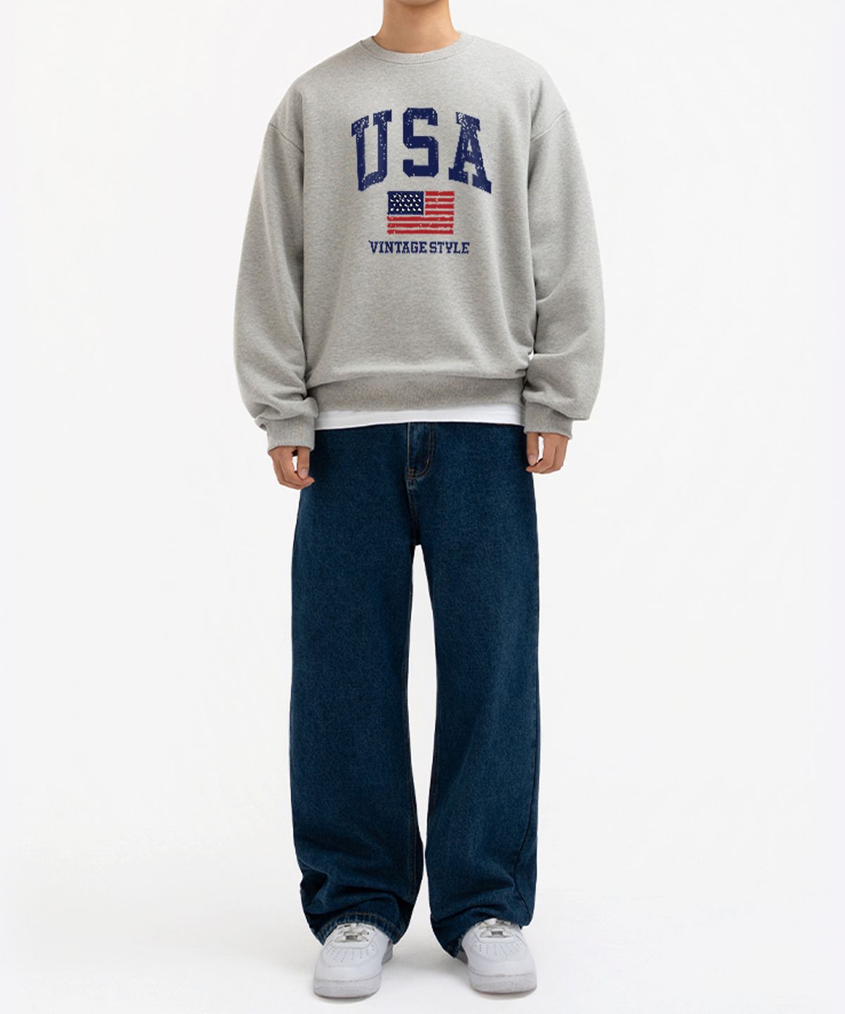 언더오프(UNDEROFF) 피치스킨 에센셜 빈티지USA 기모 맨투맨 그레이