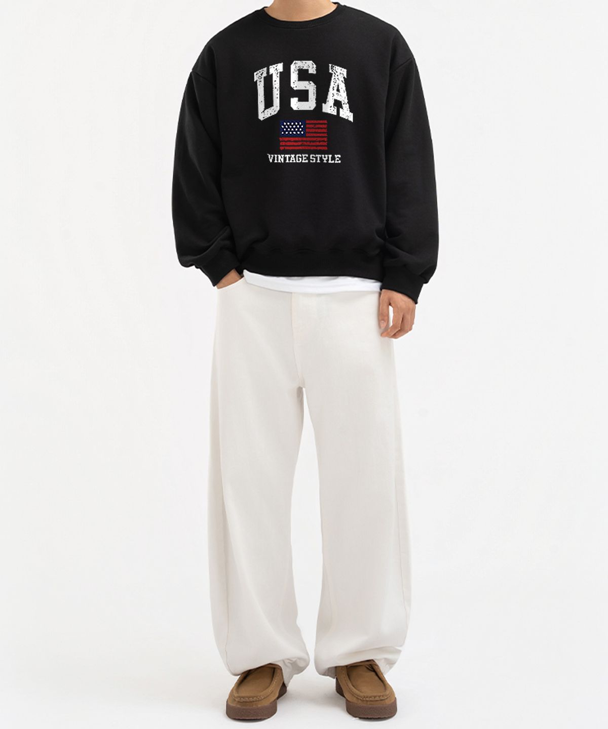 언더오프(UNDEROFF) 피치스킨 에센셜 빈티지USA 기모 맨투맨 그레이