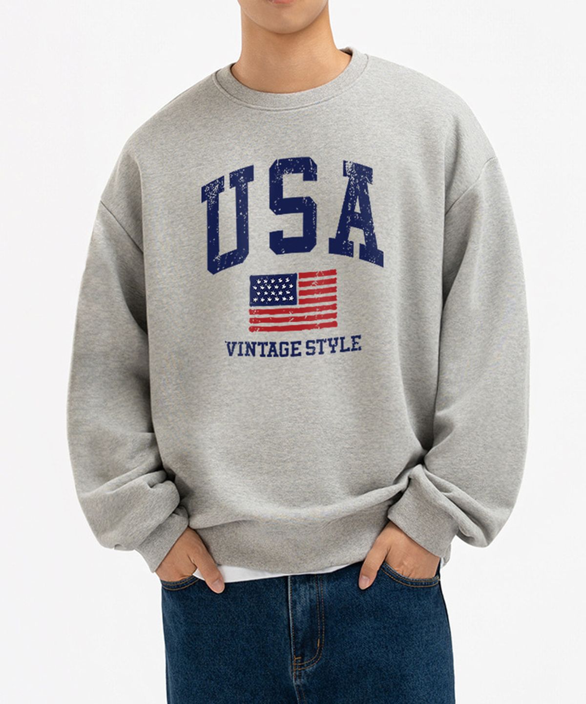 언더오프(UNDEROFF) 피치스킨 에센셜 빈티지USA 기모 맨투맨 블랙