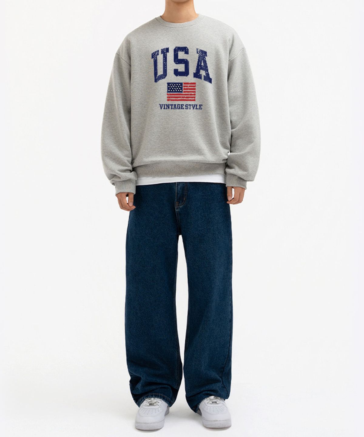 언더오프(UNDEROFF) 피치스킨 에센셜 빈티지USA 기모 맨투맨 블랙