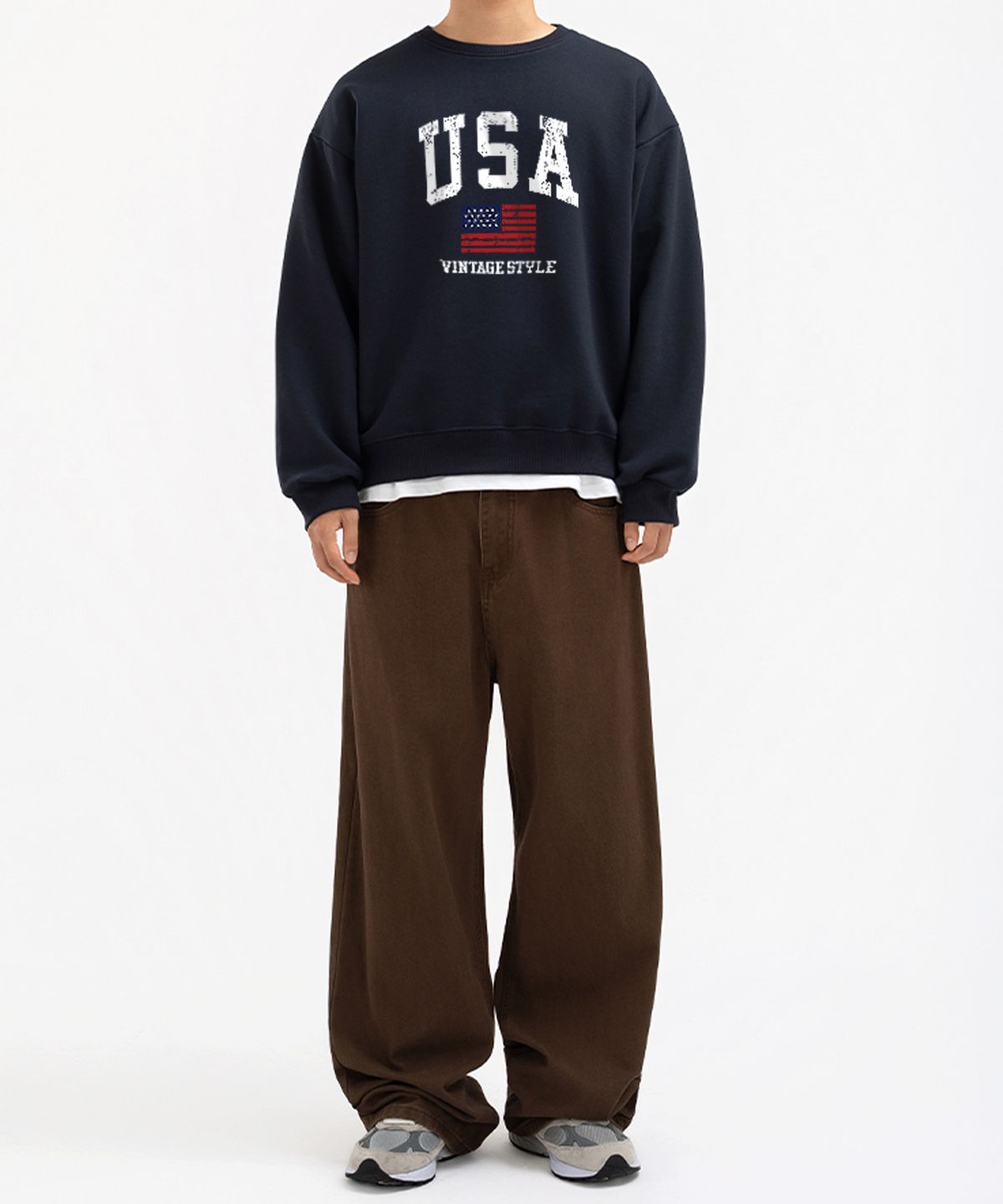 언더오프(UNDEROFF) 피치스킨 에센셜 빈티지USA 기모 맨투맨 블랙