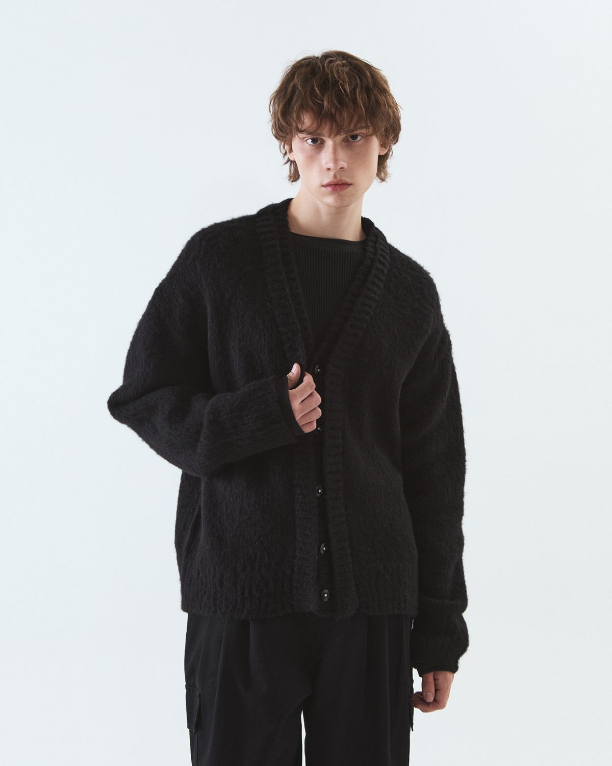 디앤드퀘스천(THEENDQUESTION) Double brush cardigan / BLACK