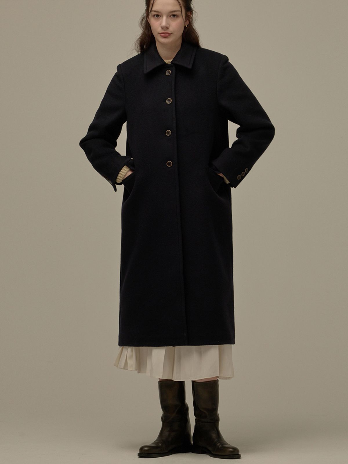 비뮤즈맨션(BEMUSE MANSION) Single button long coat - Navy