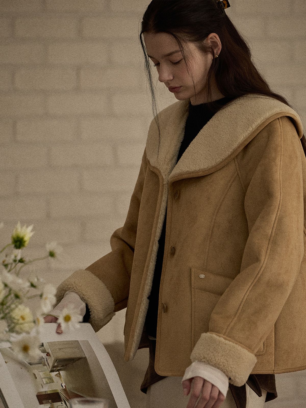 비뮤즈맨션(BEMUSE MANSION) Wide collar mustang jacket - Camel