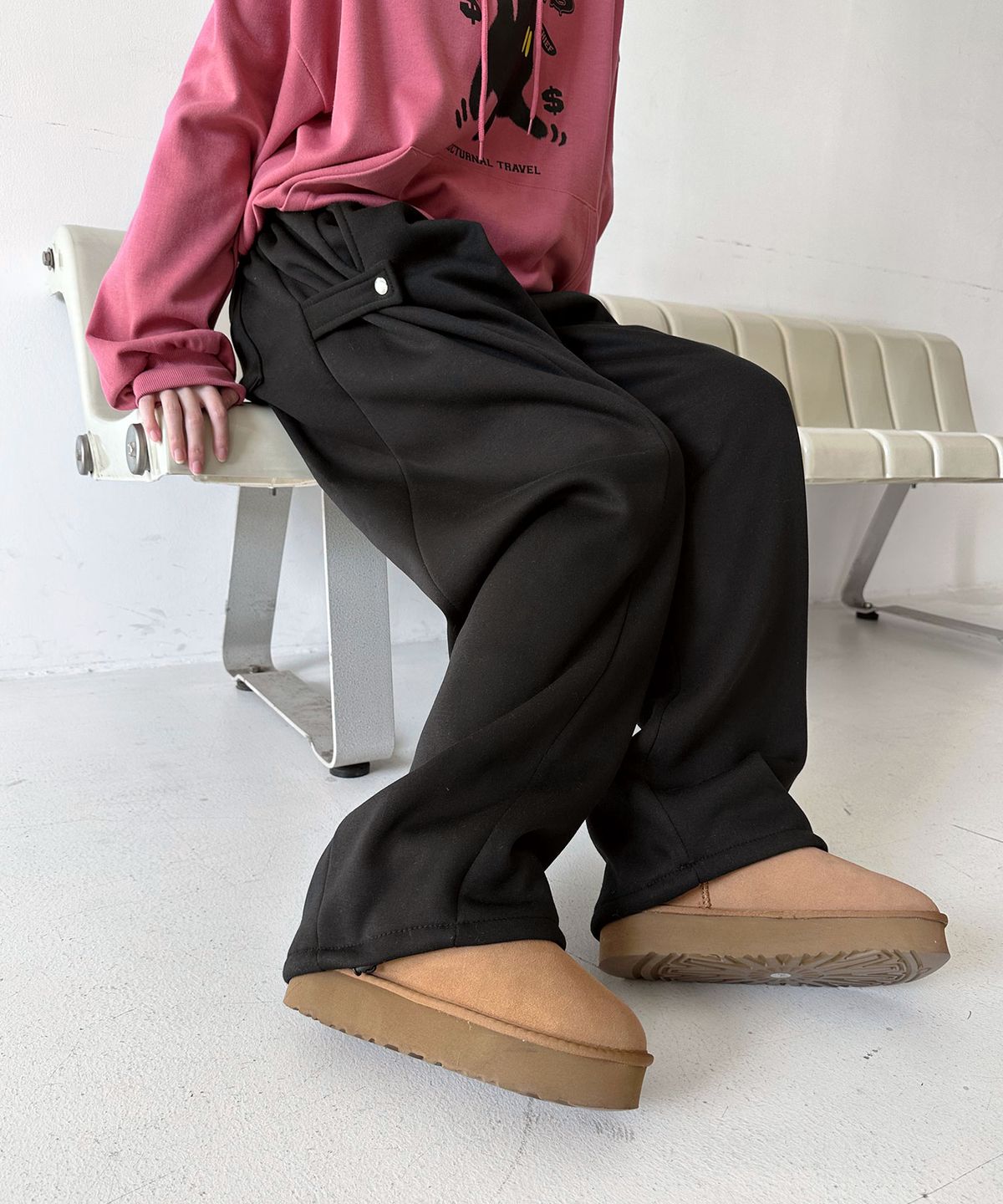 음(UMM) 여자 기모안감 스냅버튼 와이드스트링팬츠 4COLOR