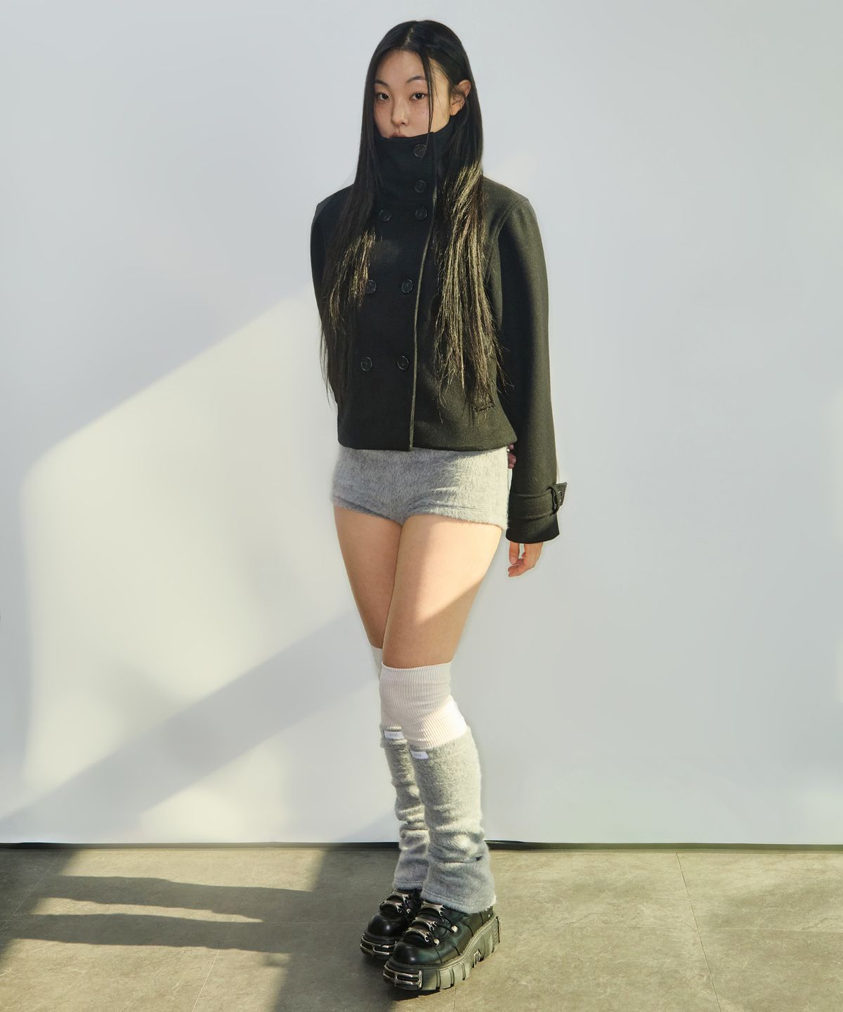 러닝하이(RUNNINGHIGH) 퍼 쇼츠 & 레그워머 [그레이]