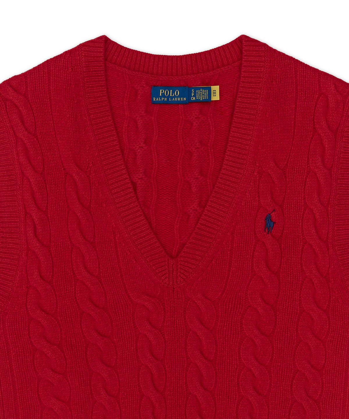폴로 랄프 로렌(POLO RALPH LAUREN) 케이블 니트 울 캐시미어 스웨터 베스트-레드