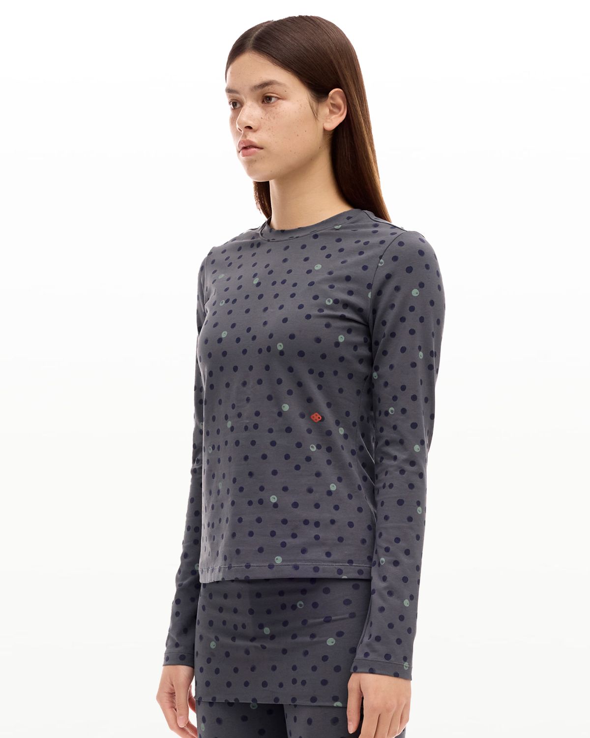 후포(HOOPOE) signature long sleeve bratop in dot print_charcoal