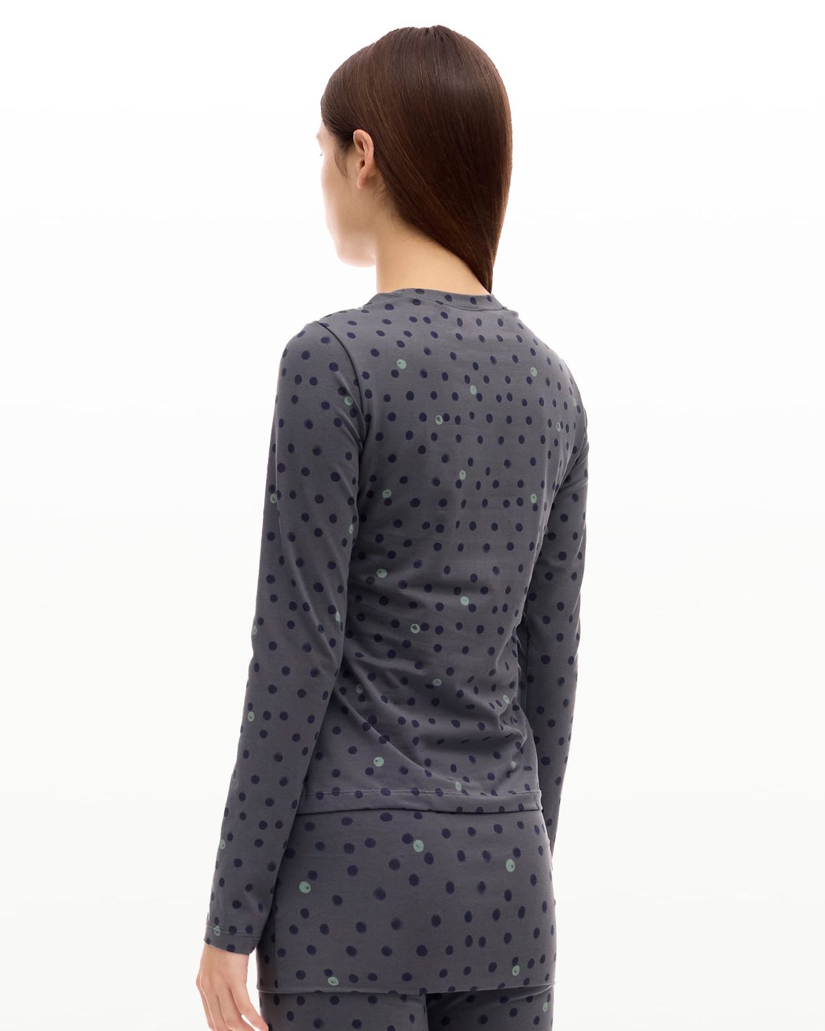 후포(HOOPOE) signature long sleeve bratop in dot print_charcoal