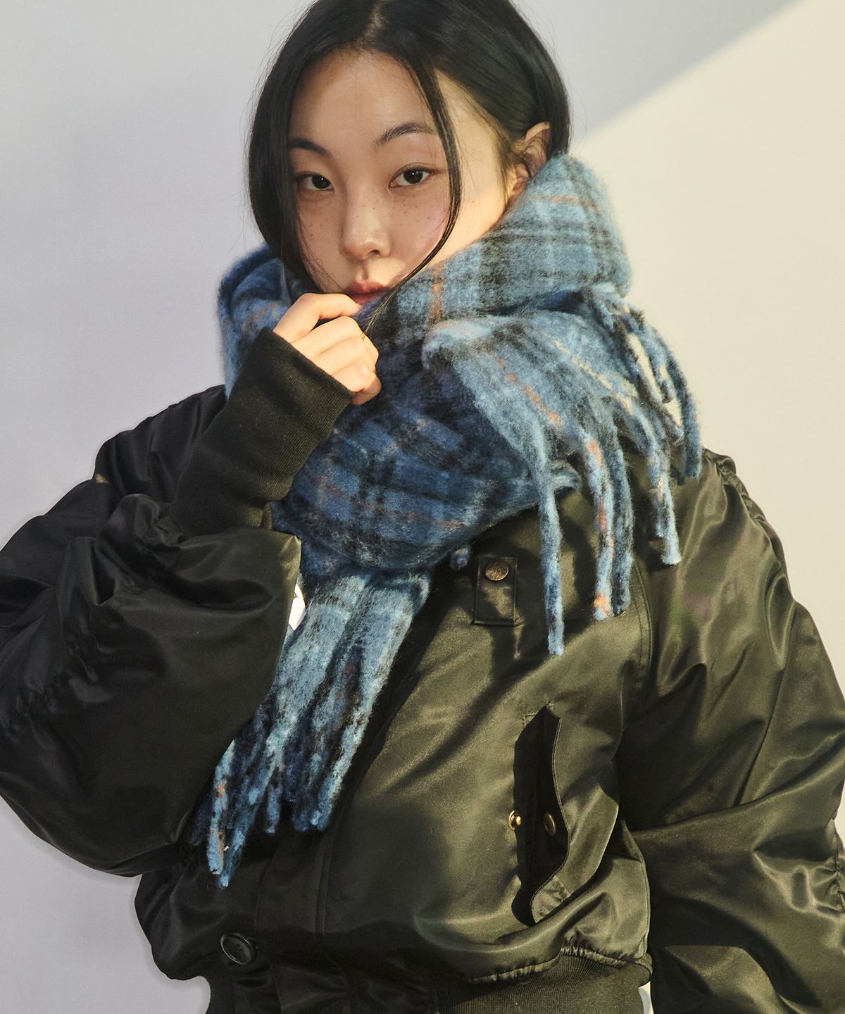 러닝하이(RUNNINGHIGH) 빅 체크 머플러 [블루]