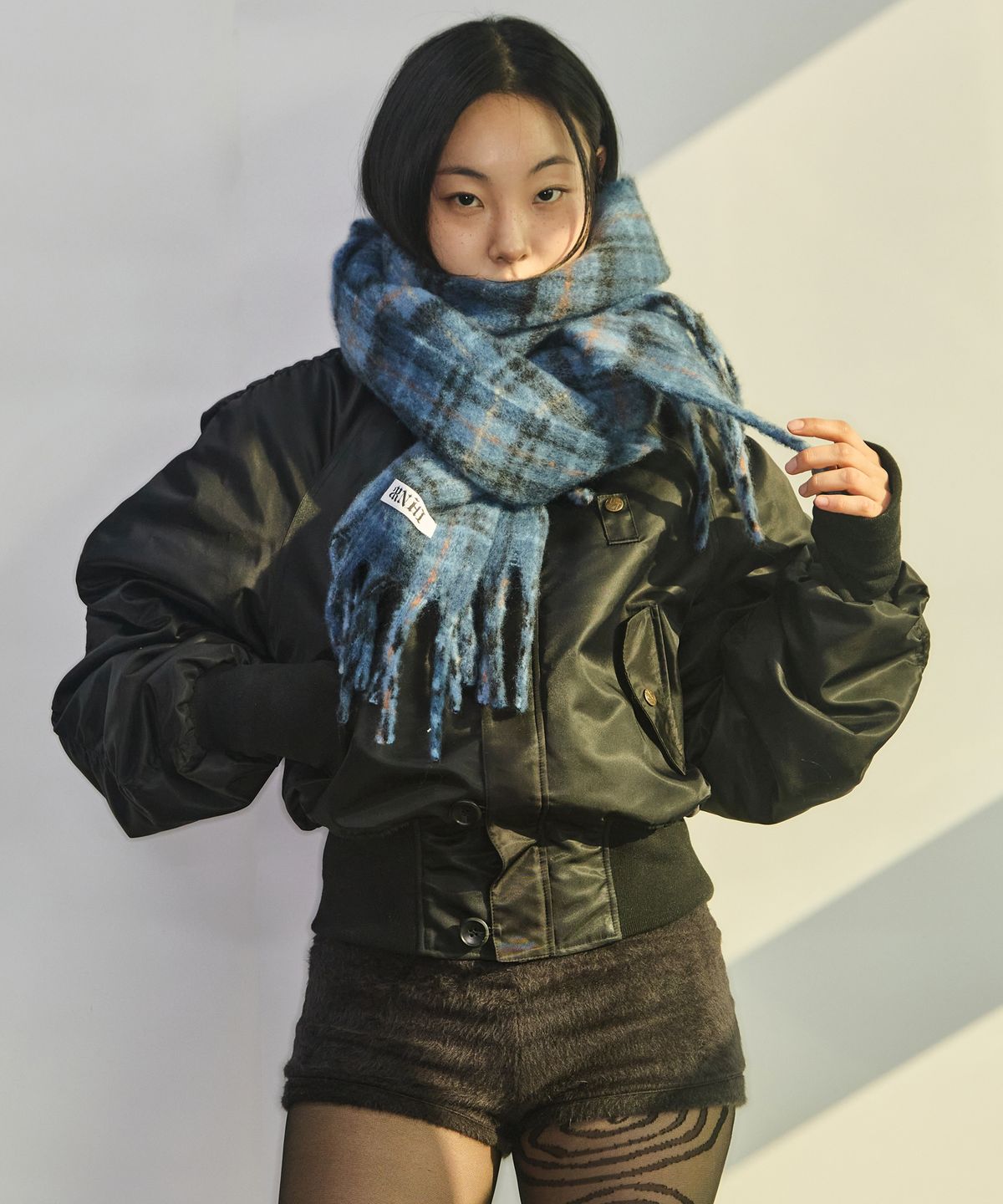 러닝하이(RUNNINGHIGH) 빅 체크 머플러 [블루]