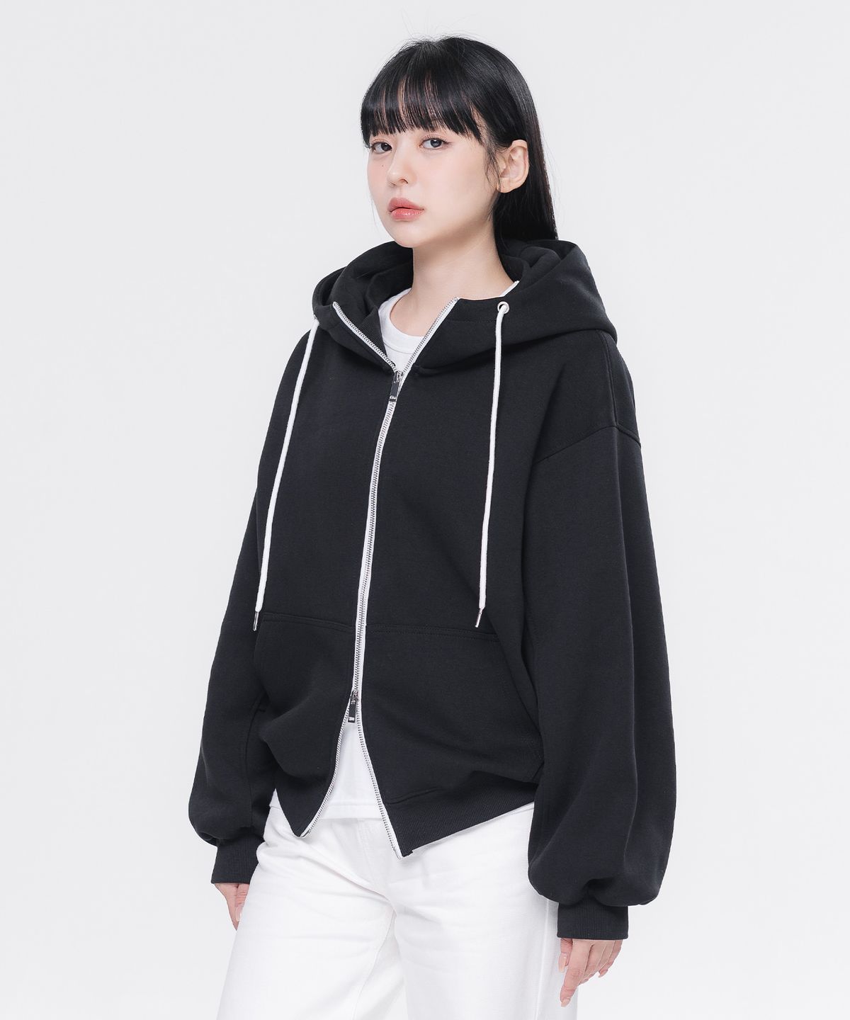 앨빈클로(ALVINCLO) [본딩] 베이직 하이넥 시그니처 투웨이 후드집업 DLX3104 (2 COLOR)