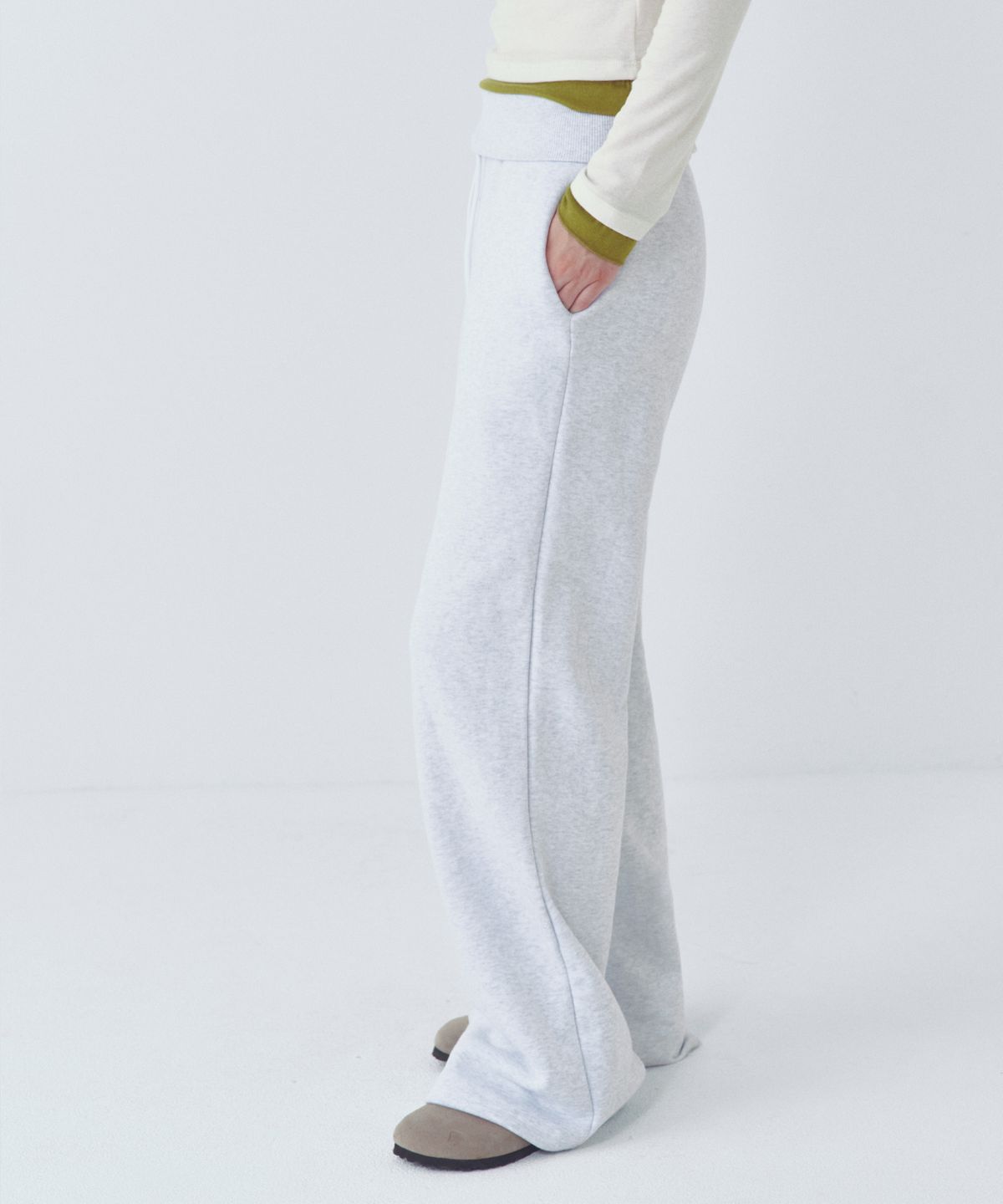 씨타(CITTA) Every Day Relaxed Wide Band Boot-cut Pants_CTB559(White Melange)
