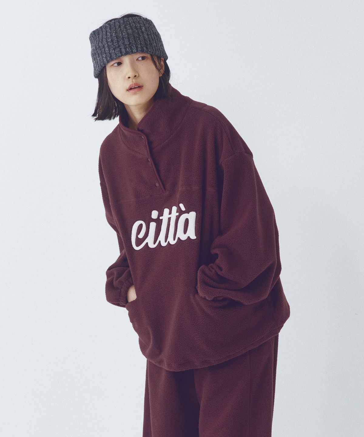 씨타(CITTA) Signature Logo Half Zip-up Fleece_CTT3000(Wine)