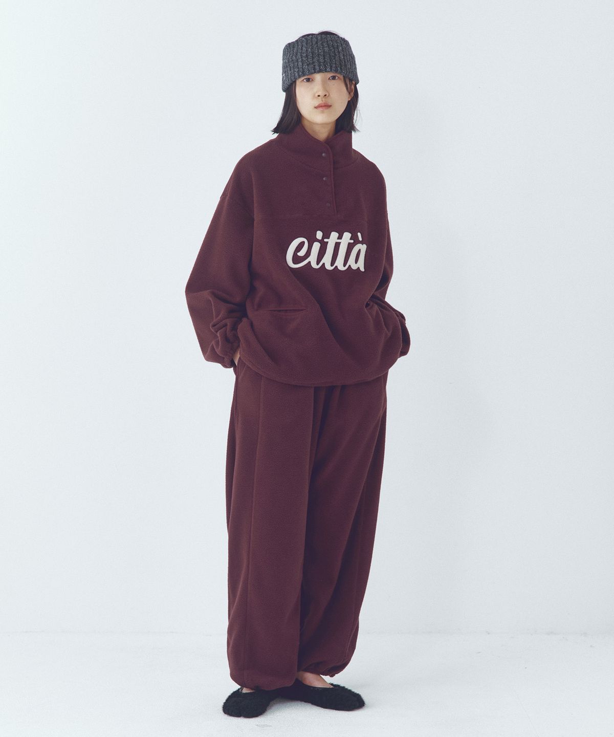 씨타(CITTA) Signature Logo Half Zip-up Fleece_CTT3000(Wine)