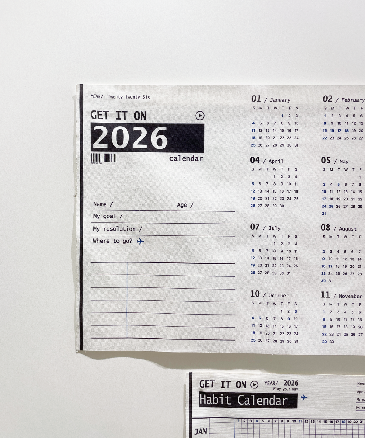 겟잇온(GET IT ON) 2026 패브릭 캘린더_가로형