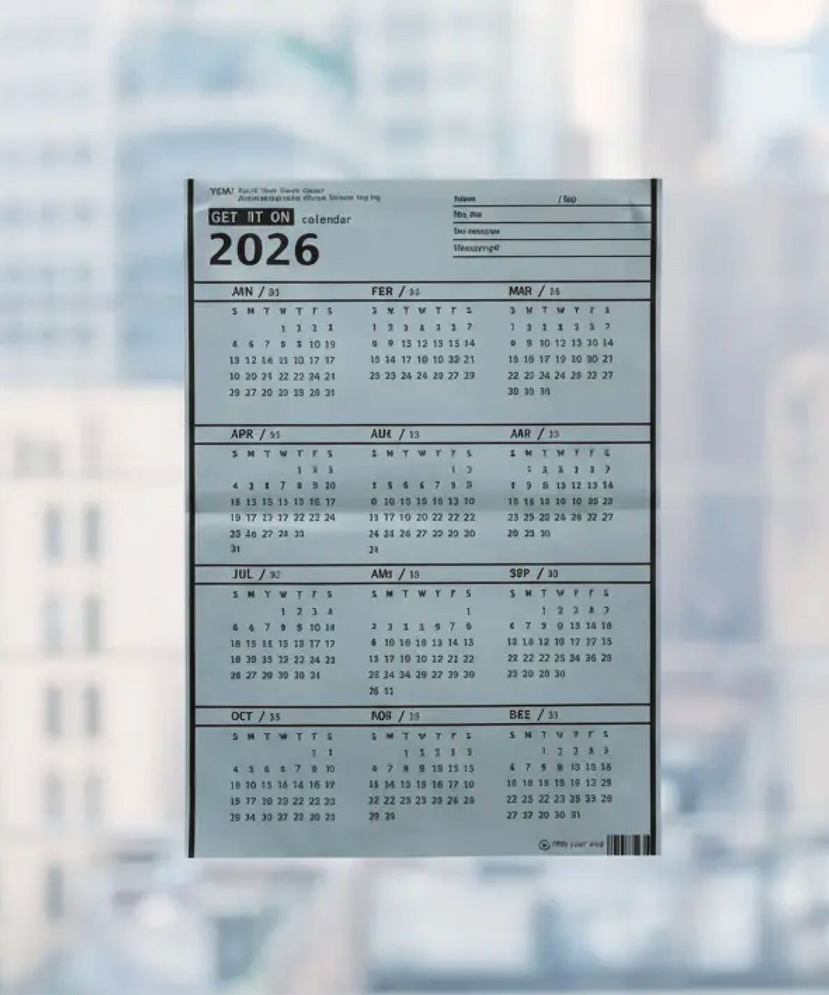 겟잇온(GET IT ON) 2026 패브릭 캘린더_세로형
