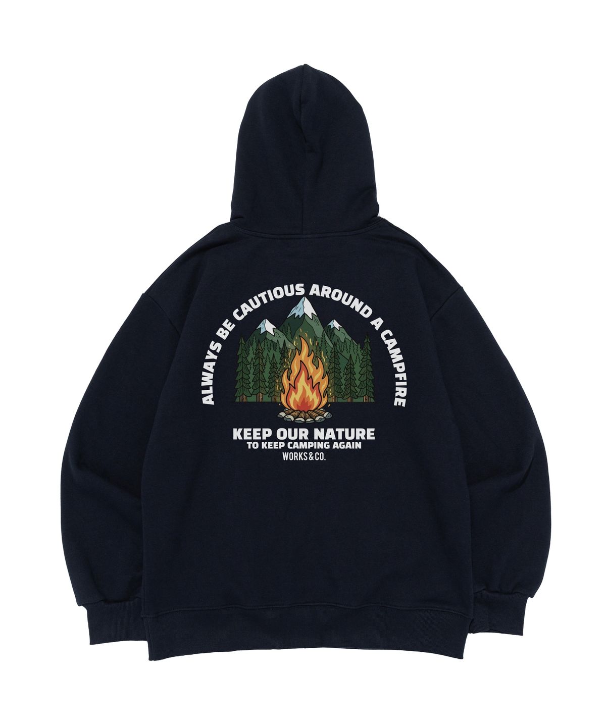웍스앤코(WORKS & CO.) CAMP FIRE 후드티셔츠 (네이비)