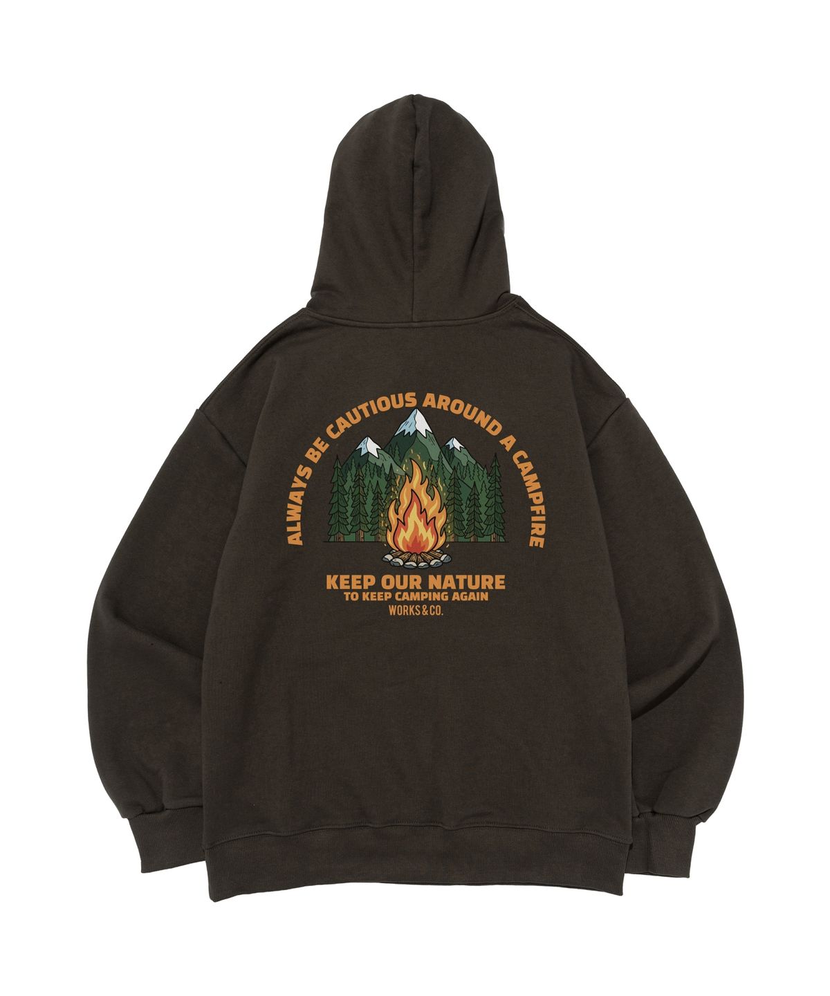 웍스앤코(WORKS & CO.) CAMP FIRE 후드티셔츠 (카키)