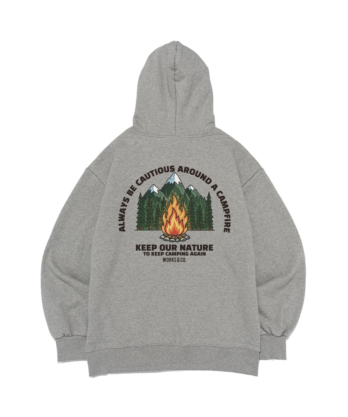 웍스앤코(WORKS & CO.) CAMP FIRE 후드티셔츠 (그레이)