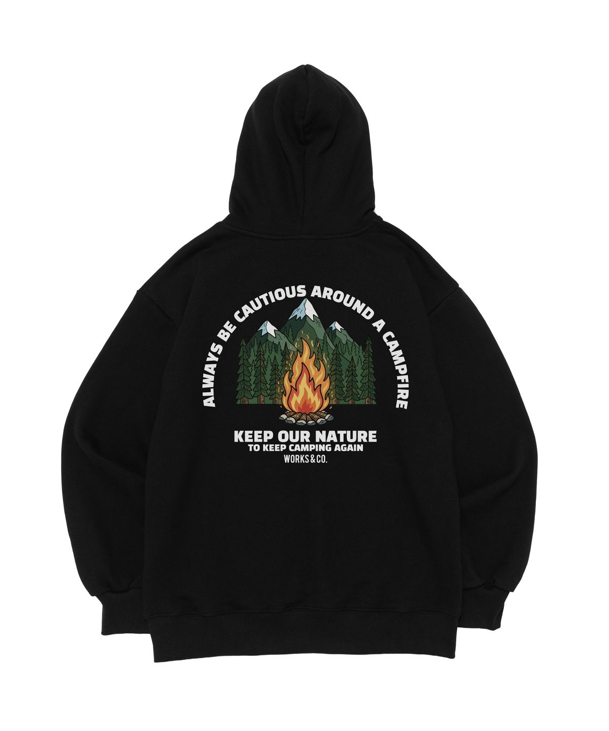 웍스앤코(WORKS & CO.) CAMP FIRE 후드티셔츠 (블랙)