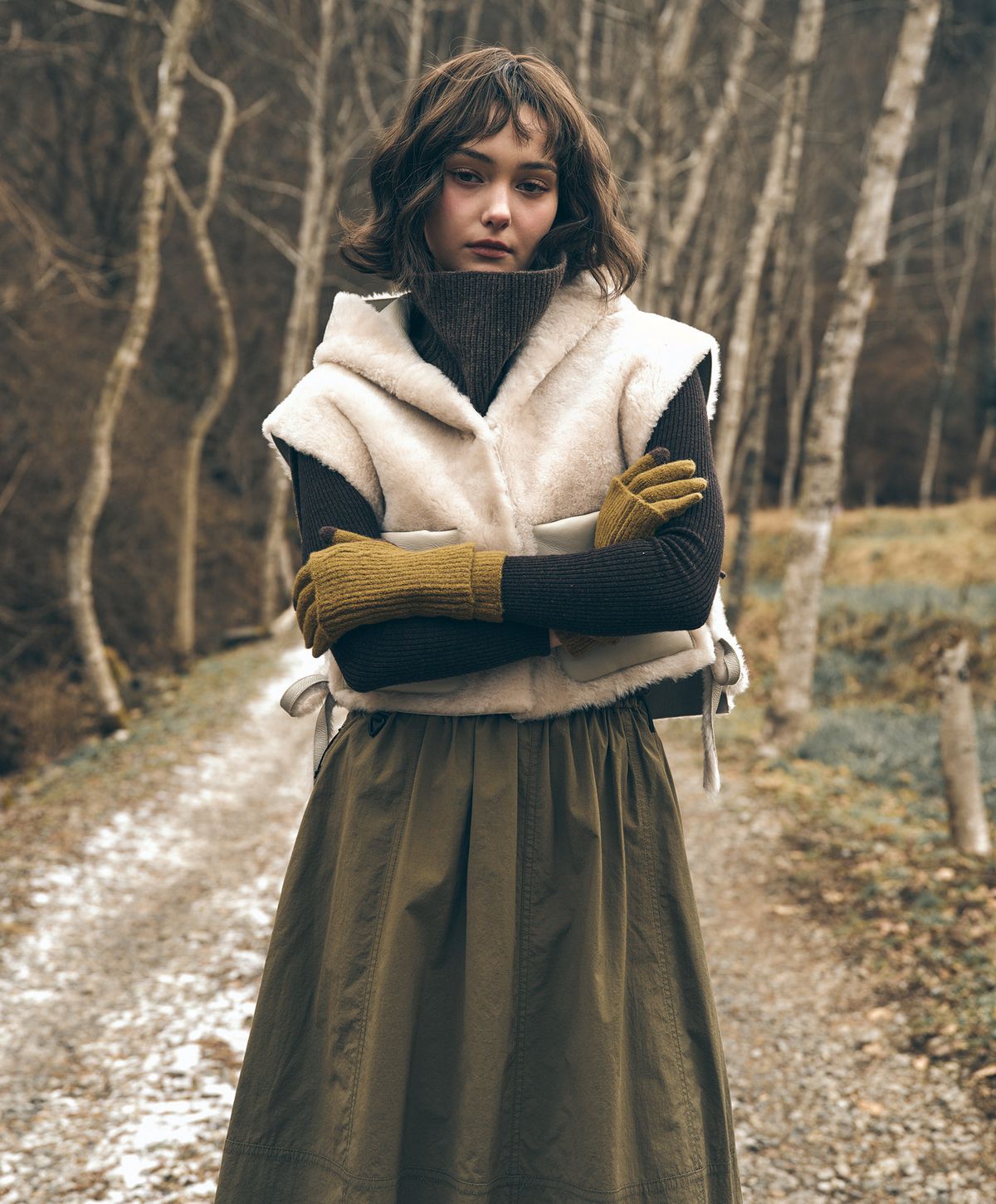 누크피터(NUUKFITTER) YAK CABLE KNIT WARMER GLOVES [KHAKI]