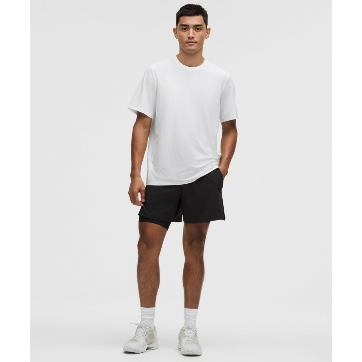 룰루레몬(LULULEMON) UV 프로텍티브 스트라이프 메쉬 테니스 티셔츠  WHT