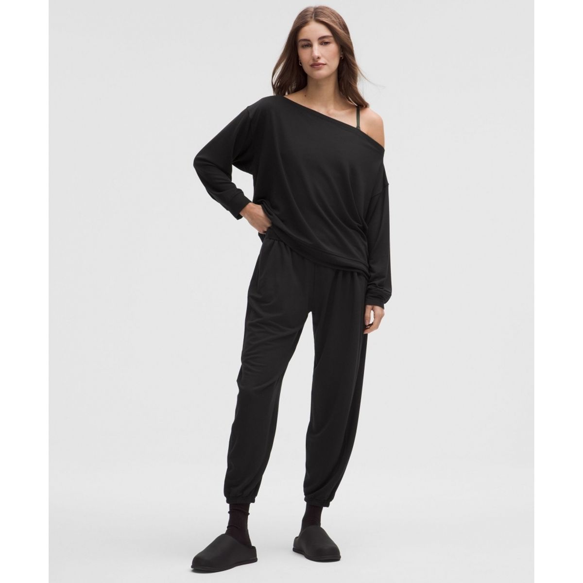 룰루레몬(LULULEMON) 비캄 오버사이즈드 보트넥 롱슬리브 셔츠  BLK