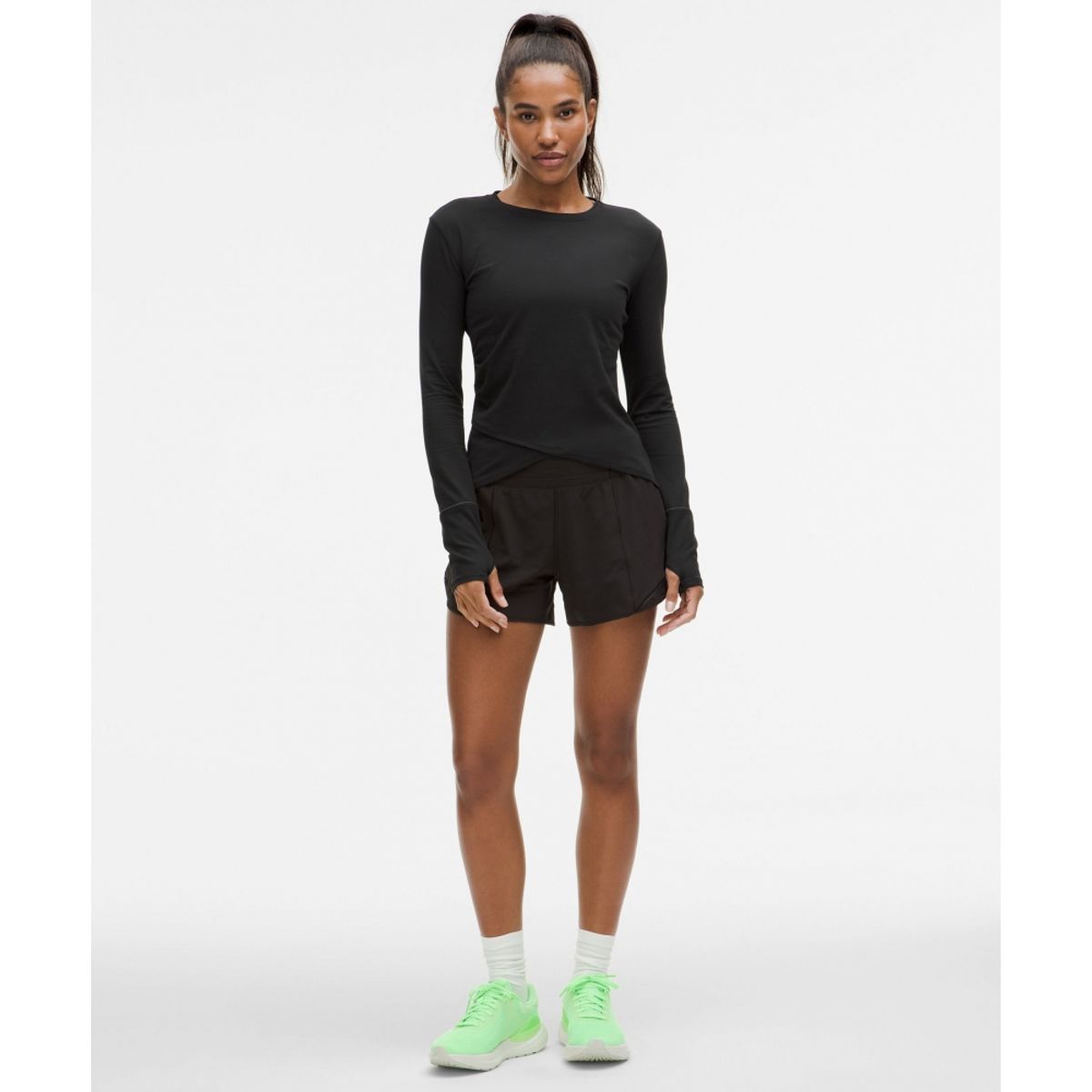 룰루레몬(LULULEMON) Rulu 개더드 웨이스트 롱슬리브 러닝 탑  BLK