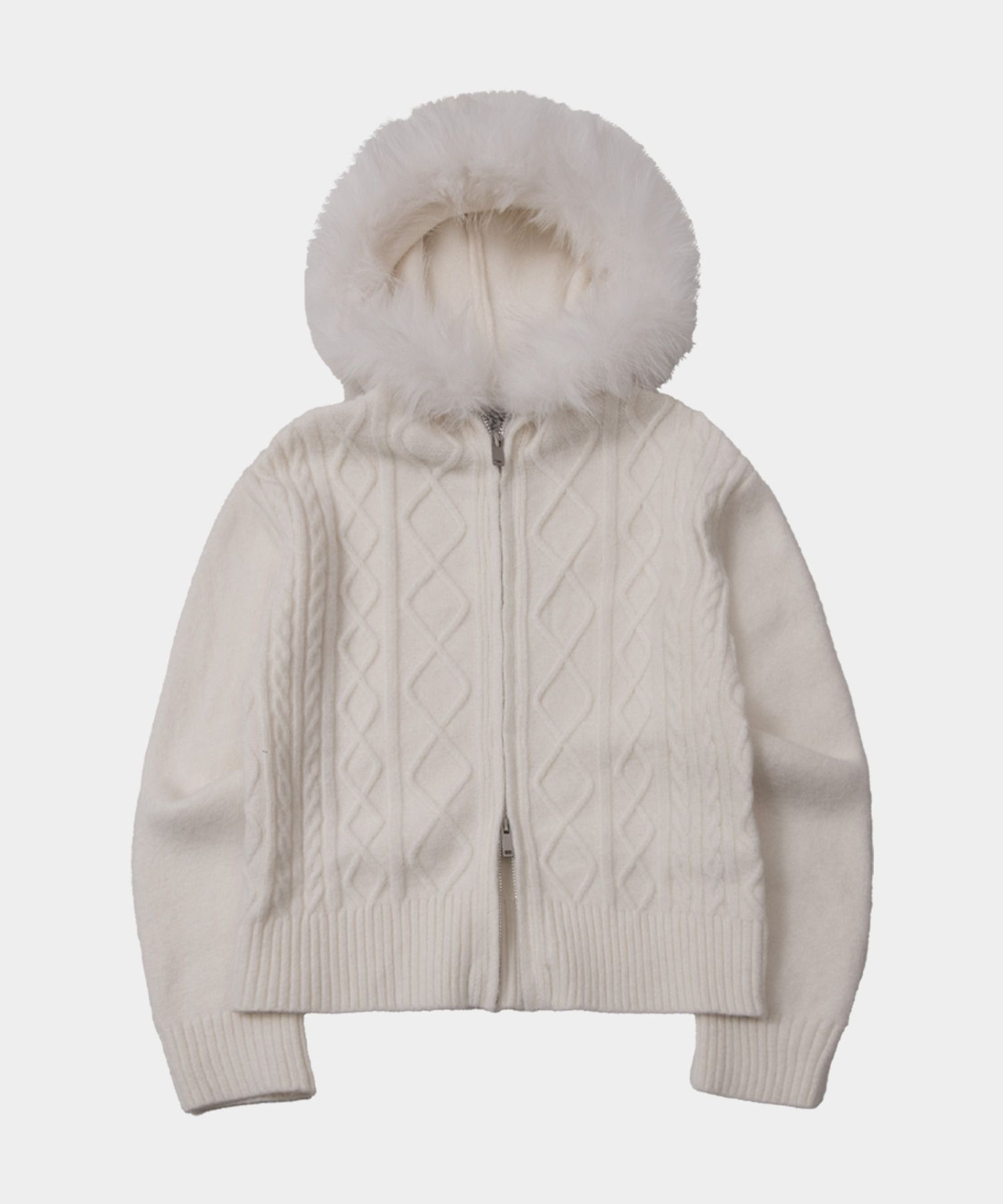MUSINSA | PLACE STUDIO Cable Knit Hooded Fur Trimming Two-Way Full