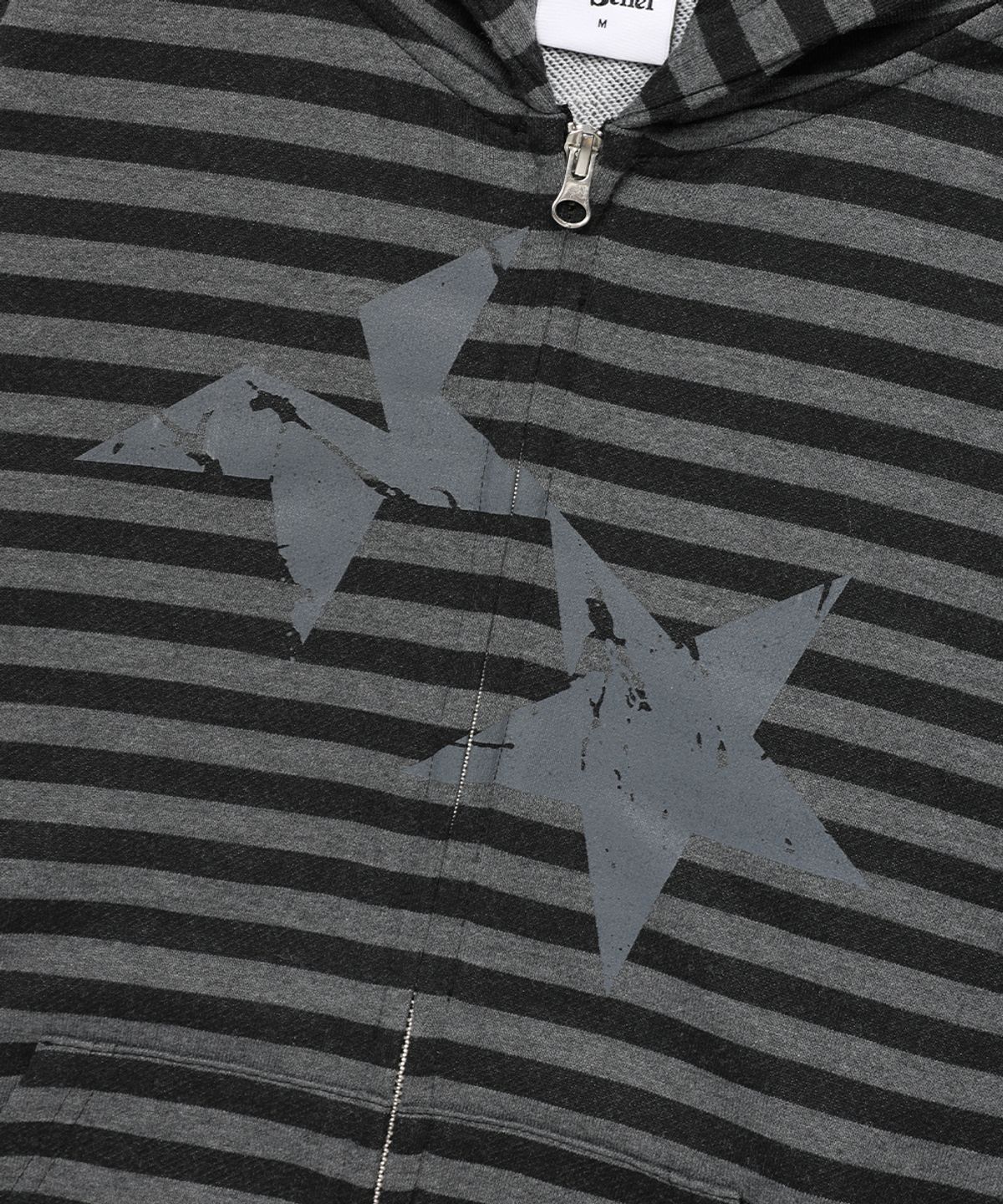 카비시(CAVISH) STRIPED TWIN STAR ZIP UP HOODIE BLACK(CV2FFUM499A)