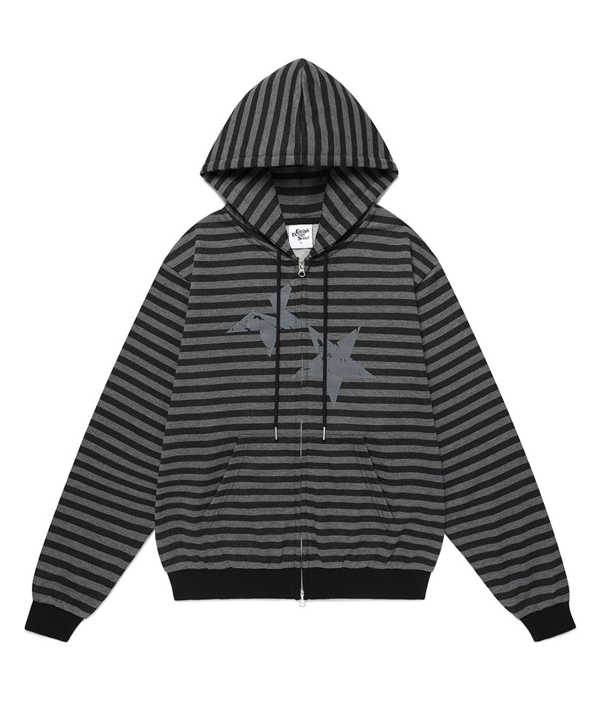 카비시(CAVISH) STRIPED TWIN STAR ZIP UP HOODIE BLACK(CV2FFUM499A)