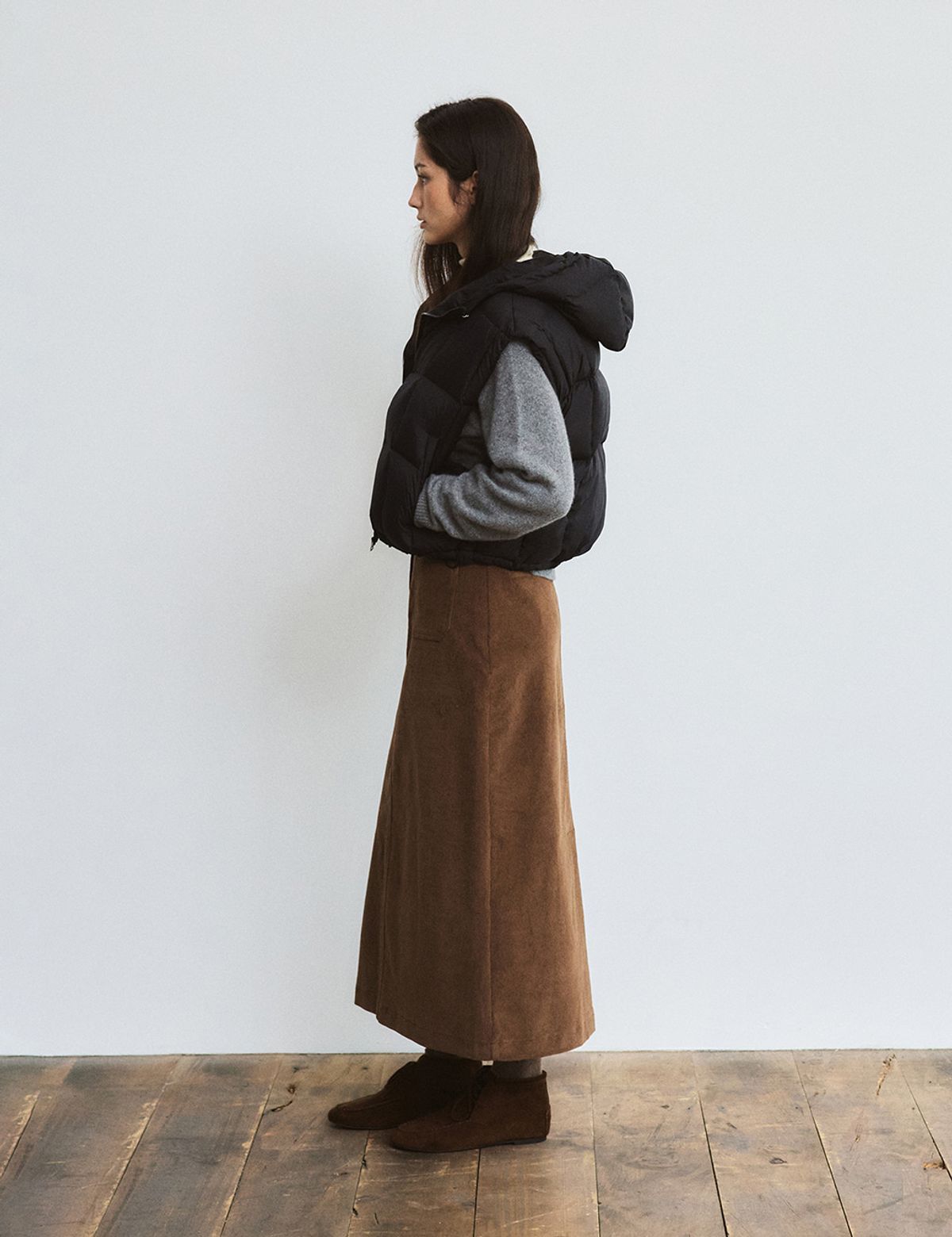 더엘로(THEELO) H-line Corduroy Skirt (Brown)