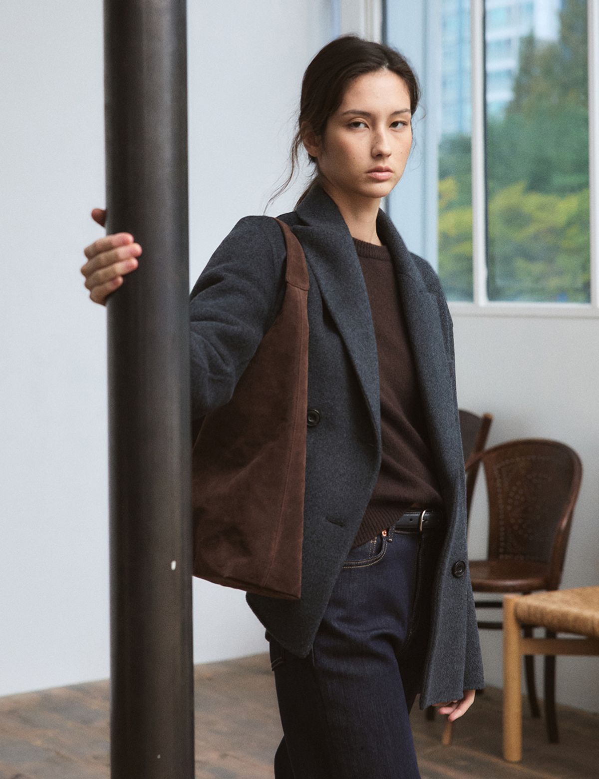 더엘로(THEELO) Cash Handmade Double Jacket (Charcoal)
