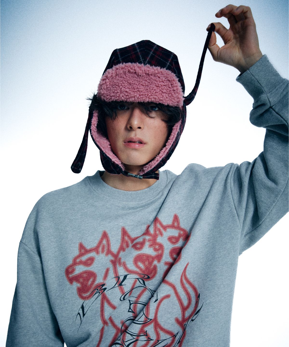 유얼쎄시(YOUR SASSY) Fuzzy Bunny Check Trapper Hat (RED)