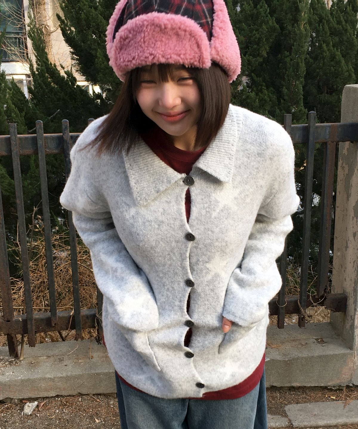 유얼쎄시(YOUR SASSY) Fuzzy Bunny Check Trapper Hat (RED)