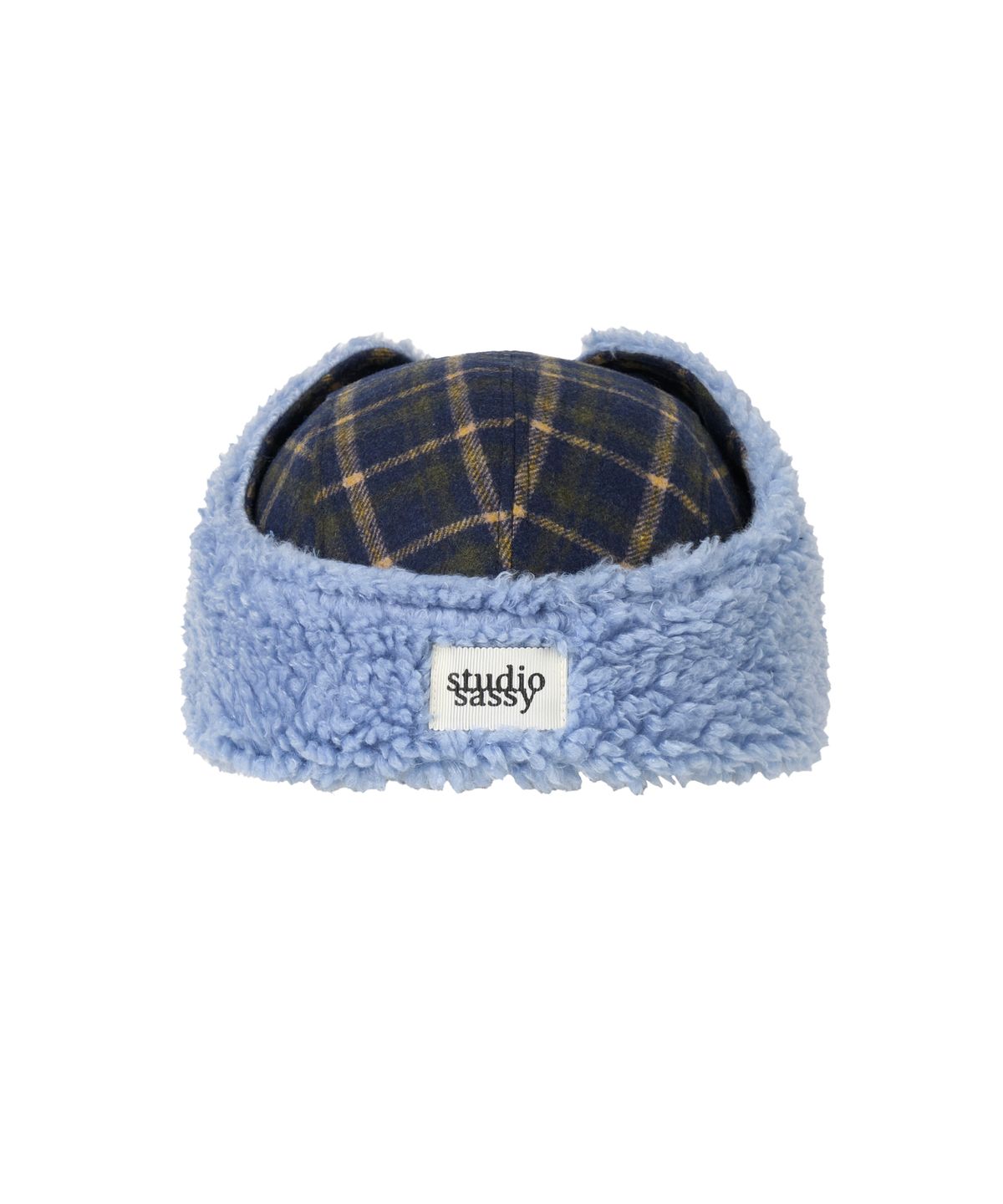 유얼쎄시(YOUR SASSY) Fuzzy Bunny Check Trapper Hat (BLUE)