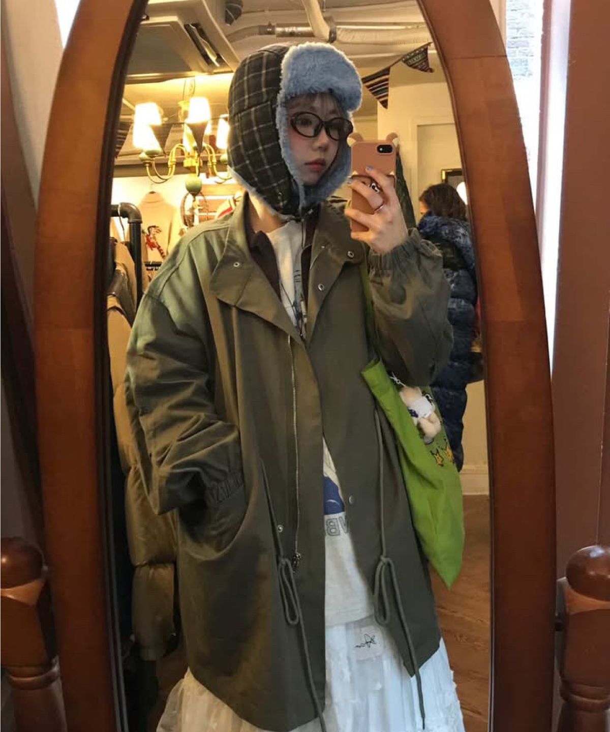 유얼쎄시(YOUR SASSY) Fuzzy Bunny Check Trapper Hat (BLUE)