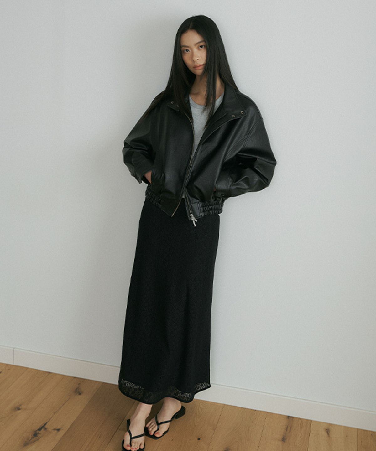 링서울(LINGSEOUL) [기장선택] lace banding skirt-black (midi/ long)