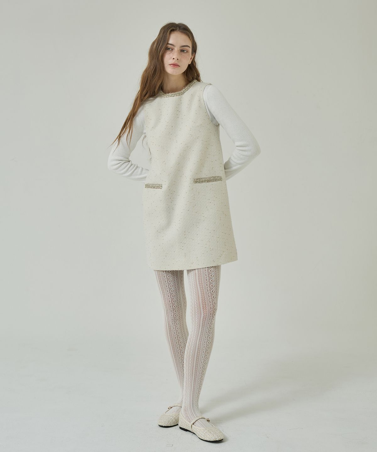 라피네아뜰리에(RAFFINE ATELIER) 클래식 트위드 원피스 아이보리