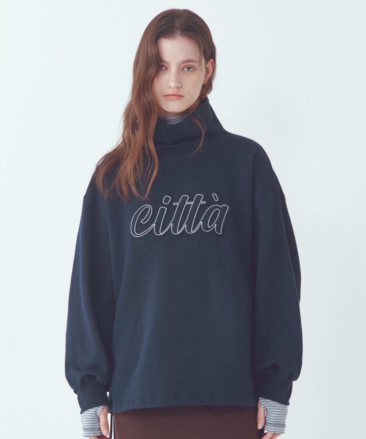 씨타(CITTA) Citta Logo Patch Work High-neck Sweat Shirt_CTT399(Navy)