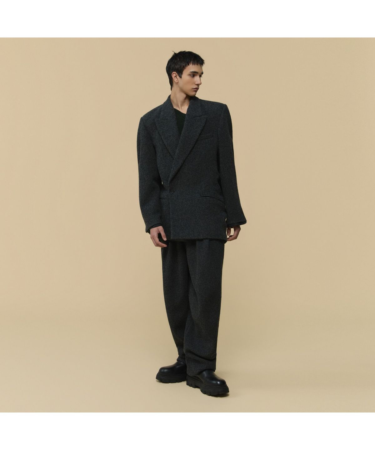 커스텀멜로우(CUSTOMELLOW) [HED MAYNER] Grey Wool Curved Pants CWPAW25991GYX