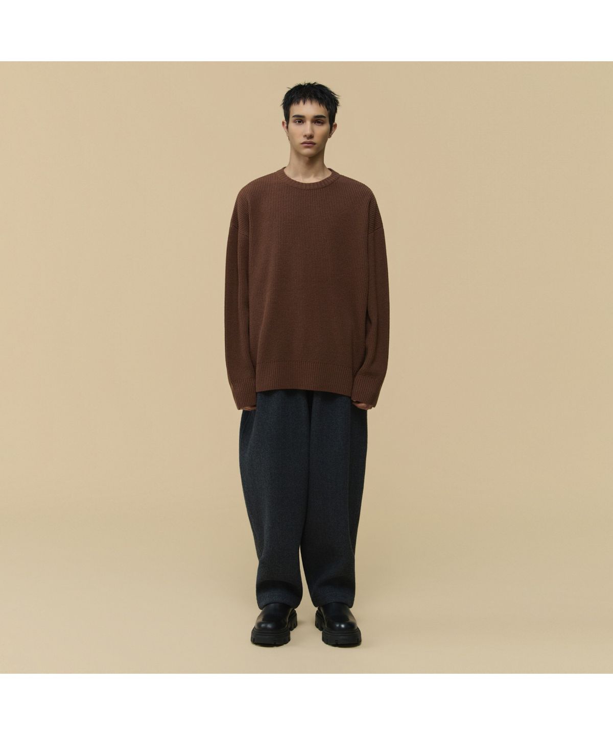 커스텀멜로우(CUSTOMELLOW) [HED MAYNER] Brown Oversized Fit Wool Sweater CWWAW25991BRX