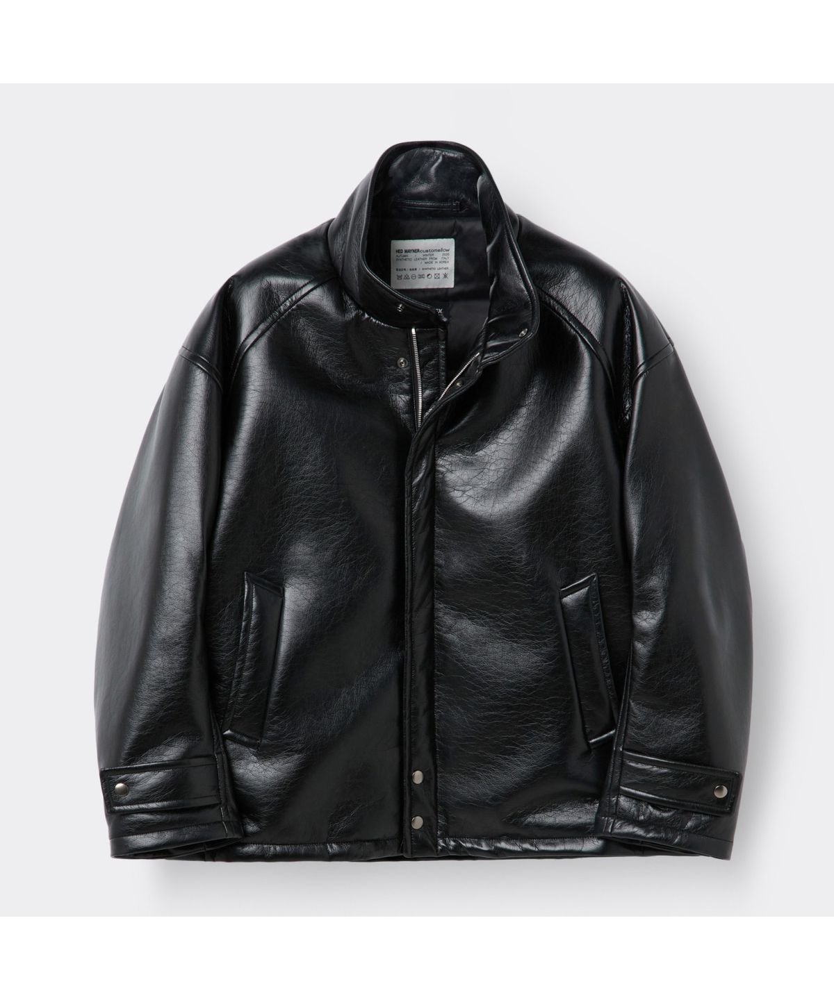 커스텀멜로우(CUSTOMELLOW) [HED MAYNER] Black Faux Leather Padded Parka CWUAW25995BKX