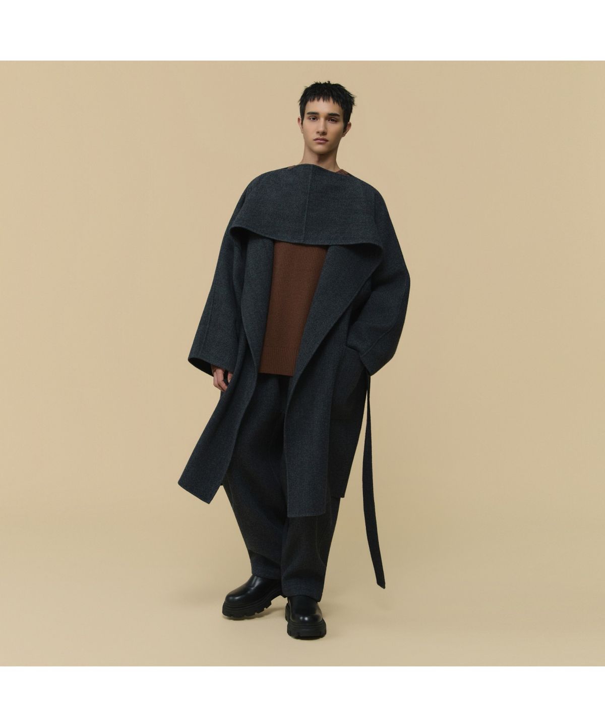 커스텀멜로우(CUSTOMELLOW) [HED MAYNER] Grey Back Slit Robe Coat CWCAW25993NYD
