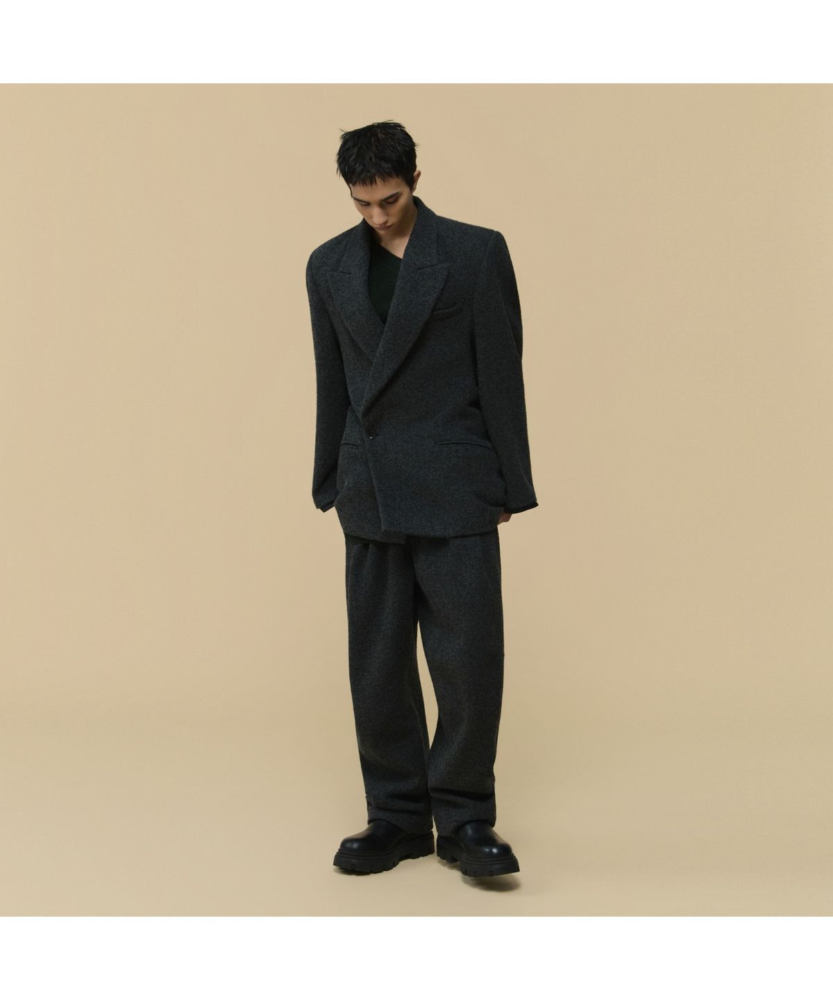 커스텀멜로우(CUSTOMELLOW) [HED MAYNER] Grey Wool Falling Back Jacket CWJAW25991GYX