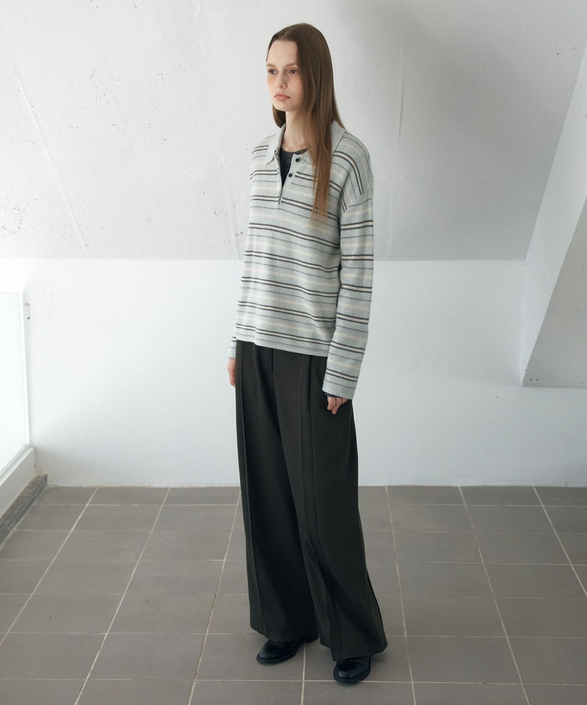아위(AHWE) MULTI STRIPE COLLAR KNIT_MINT