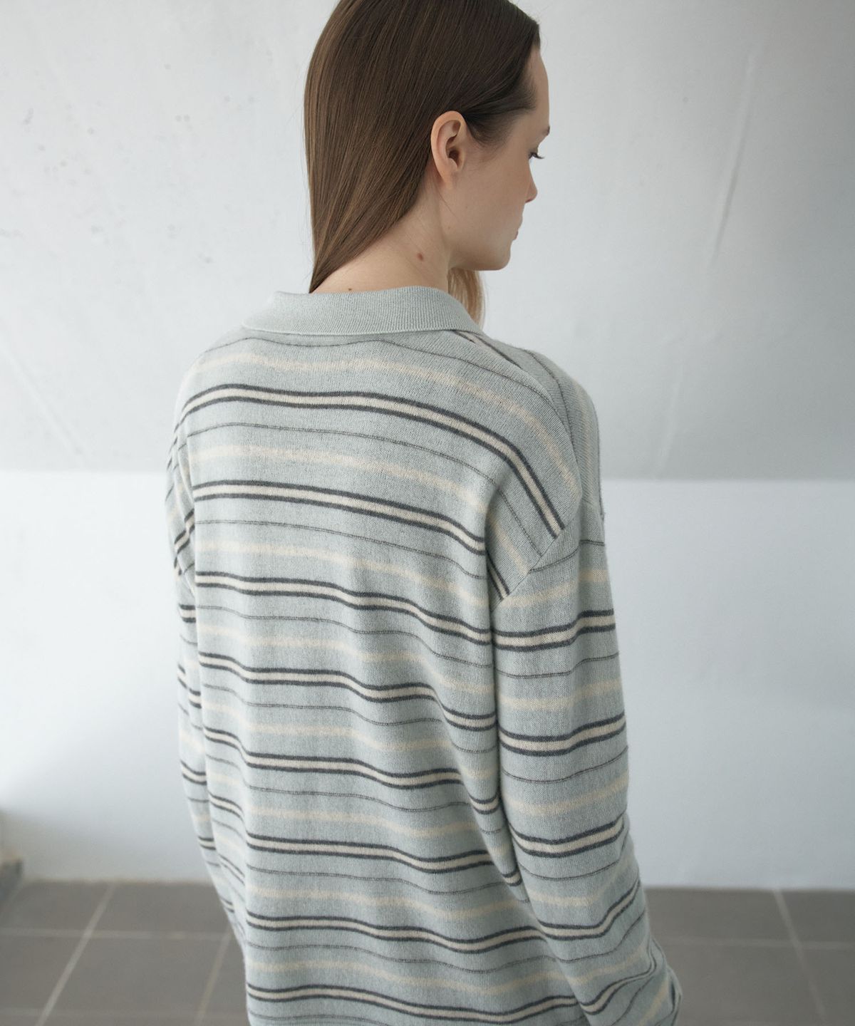 아위(AHWE) MULTI STRIPE COLLAR KNIT_MINT
