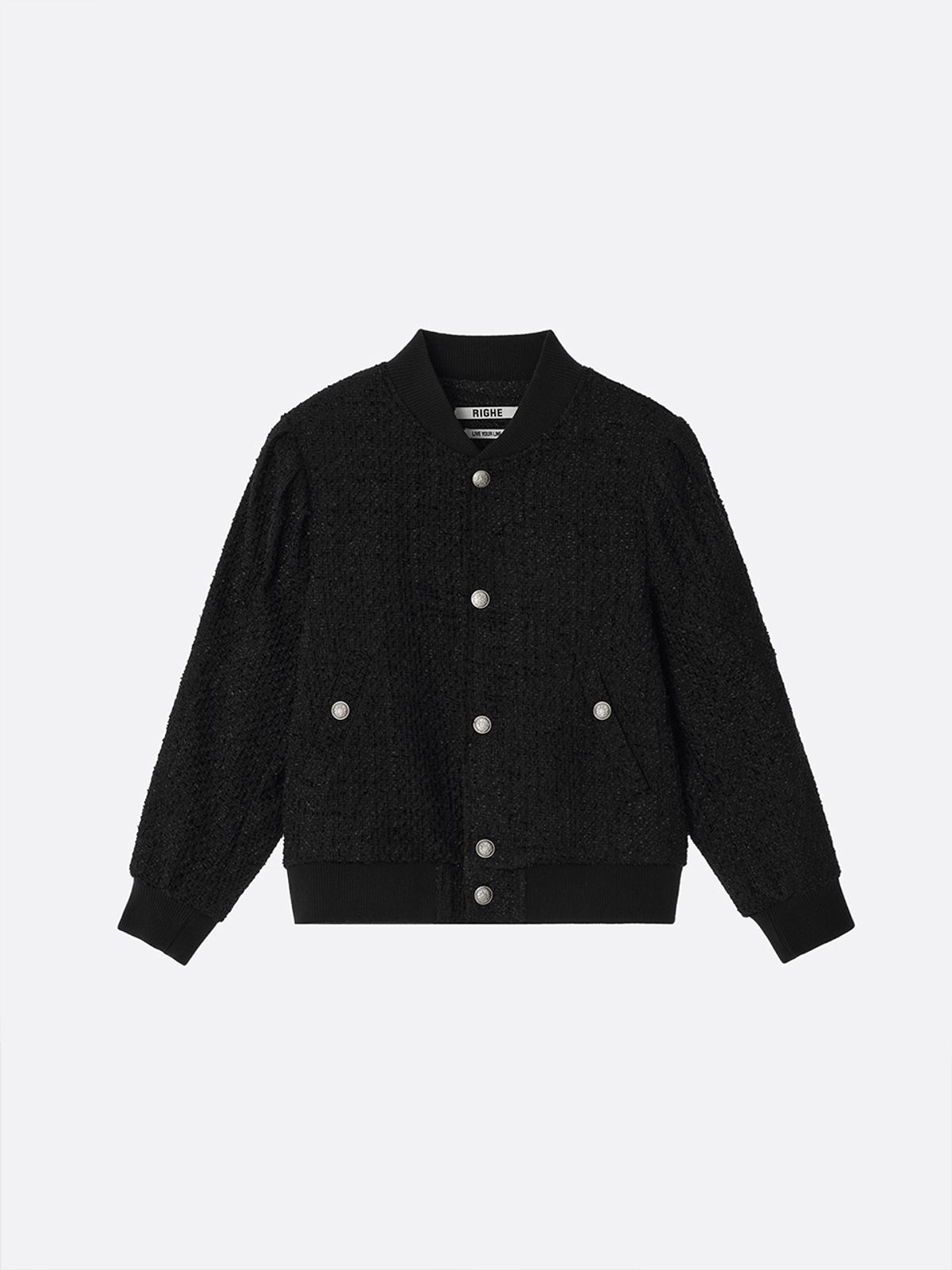리게(RIGHE) TWEED VARSITY JACKET BLACK