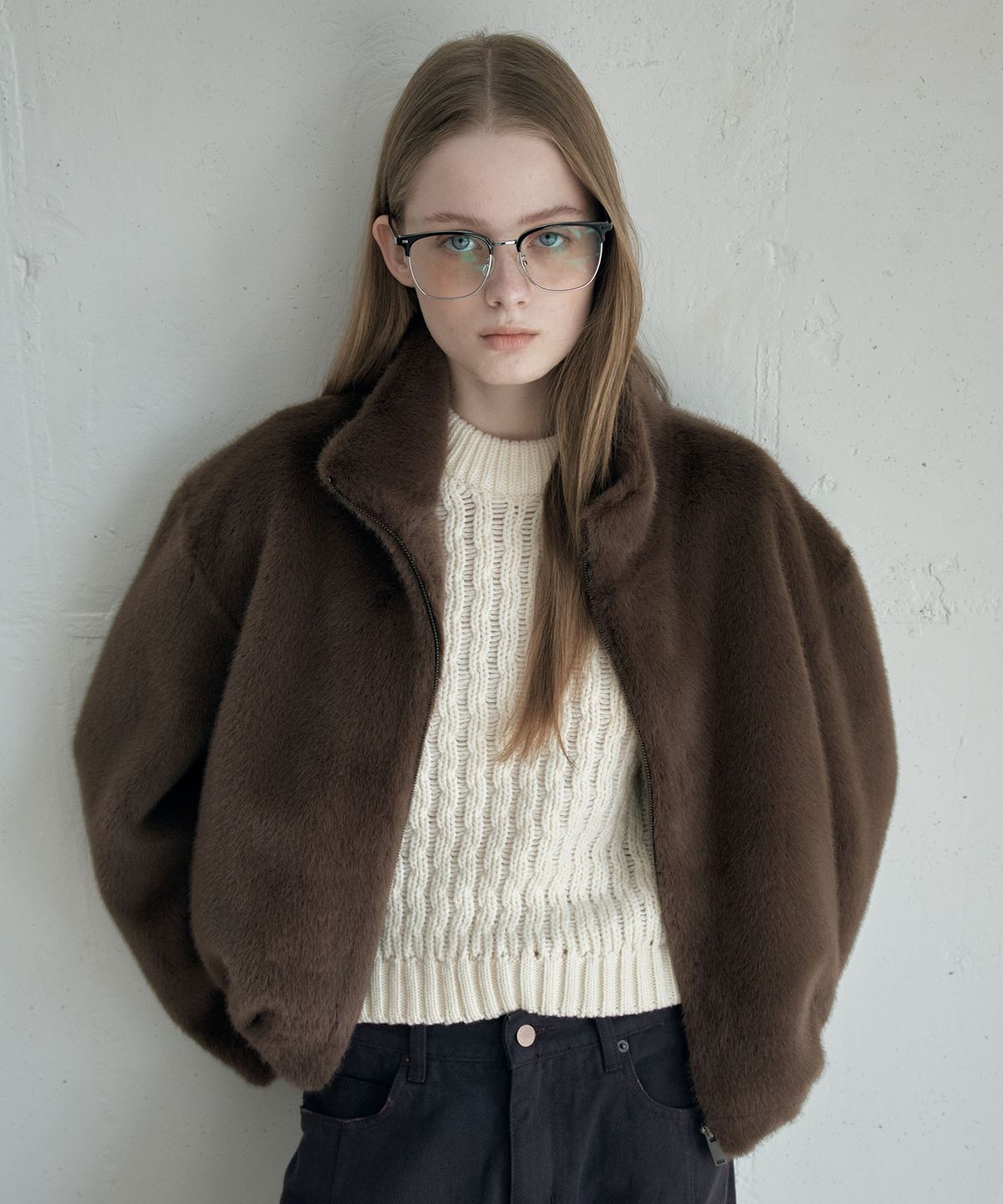 아위(AHWE) FAKE FUR ZIP-UP JACKET_L COCOA